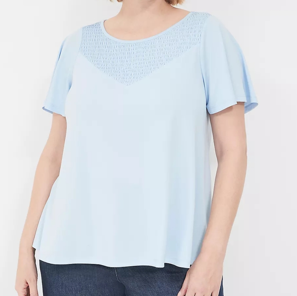 NWT NWT Swing Flutter-Sleeve Smocked-Yoke Top